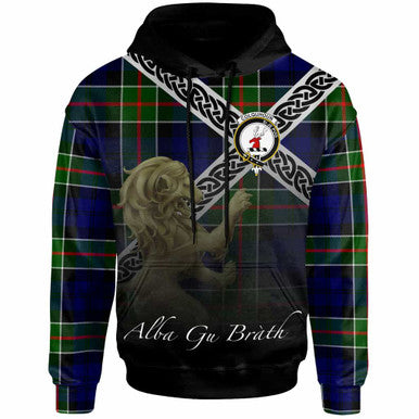 Scottish Colquhoun Clan Crest Tartan Hoodie - Scotland Lion Front Side Tartan Plaid
