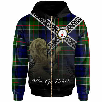 Scottish Colquhoun Clan Crest Tartan Hoodie - Celtic With Scotland Lion Zip-up Tartan Plaid