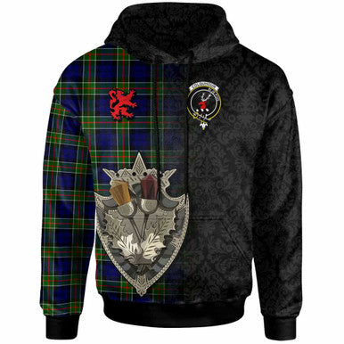 Scottish Colquhoun Clan Crest Tartan Hoodie - Half Thistle Flowers Celtic Design Front Side Tartan Plaid