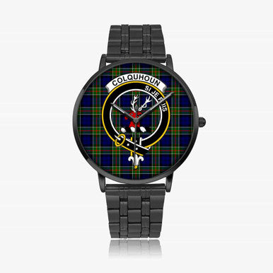 Scottish Colquhoun Clan Crest Tartan Instafamous Steel Quartz Watches Tartan Plaid Black 1