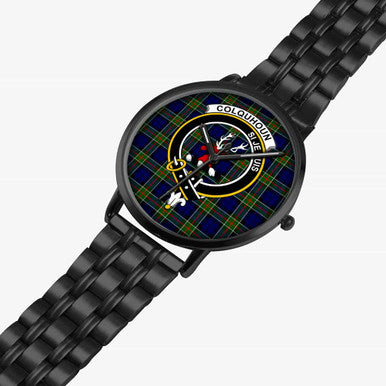 Scottish Colquhoun Clan Crest Tartan Instafamous Steel Quartz Watches Tartan Plaid Black 2