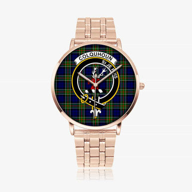 Scottish Colquhoun Clan Crest Tartan Instafamous Steel Quartz Watches Tartan Plaid Rose Gold 1