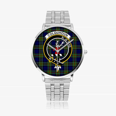 Scottish Colquhoun Clan Crest Tartan Instafamous Steel Quartz Watches Tartan Plaid Silver 1