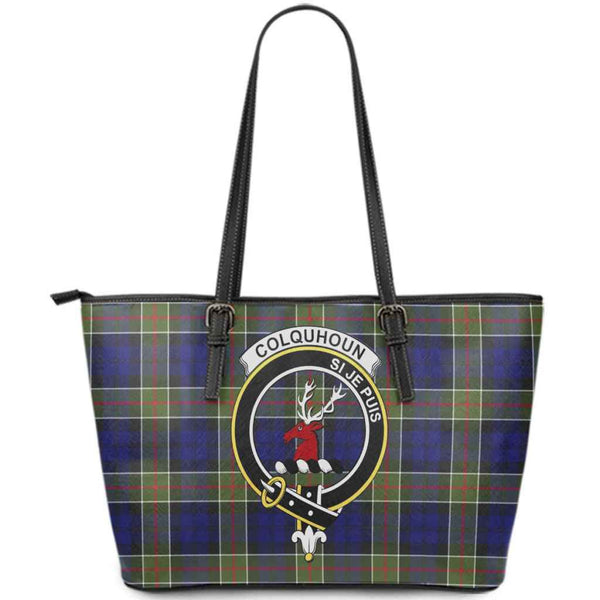 Scottish Colquhoun Clan Crest Tartan Leather Tote Tartan Plaid