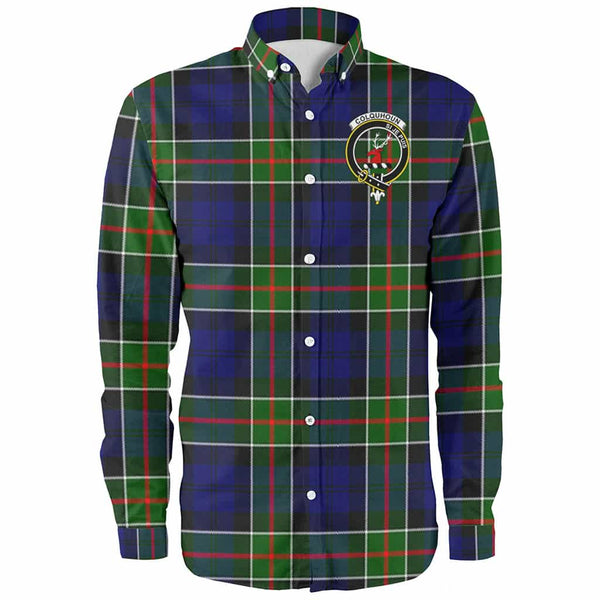 Scottish Colquhoun Clan Crest Tartan Long Sleeve Shirt Front Side Tartan Plaid