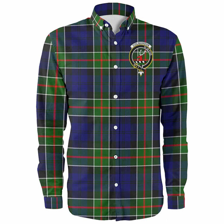 Scottish Colquhoun Clan Crest Tartan Long Sleeve Shirt Front Side Tartan Plaid