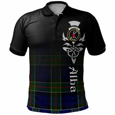 Scottish Colquhoun Clan Crest Tartan Polo Shirt - Alba Gu Brath Family Crest Celtic Inspired Front Side Tartan Plaid