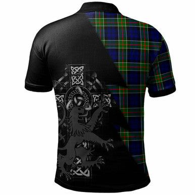 Scottish Colquhoun Clan Crest Tartan Polo Shirt - Lion Rampant Celtic Cross Flash Style Back Side Tartan Plaid