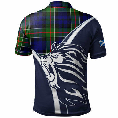 Scottish Colquhoun Clan Crest Tartan Polo Shirt - Scottish Flag With Lion Back Side Tartan Plaid