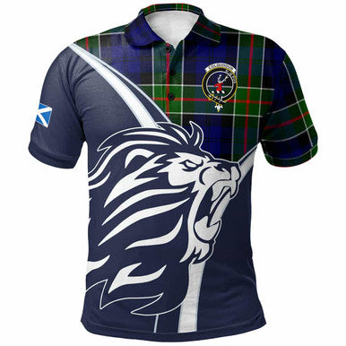 Scottish Colquhoun Clan Crest Tartan Polo Shirt - Scottish Flag With Lion Front Side Tartan Plaid