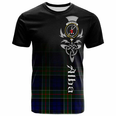Scottish Colquhoun Clan Crest Tartan T-Shirt - Alba Gu Brath Family Crest Celtic Inspired Front Side Tartan Plaid