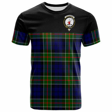 Scottish Colquhoun Clan Crest Tartan T-Shirt - Horizontal Style Front Side Tartan Plaid