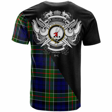Scottish Colquhoun Clan Crest Tartan T-Shirt - Military Logo Back Side Tartan Plaid
