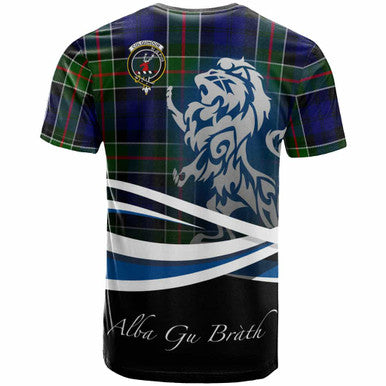 Scottish Colquhoun Clan Crest Tartan T-Shirt - Scotland Lion Back Side Tartan Plaid