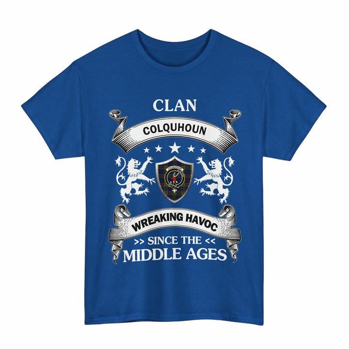 Scottish Colquhoun Clan Crest Tartan T-Shirt Wreaking Havoc Design Tartan Plaid Royal Color