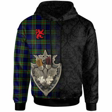 Scottish Colquhoun Modern Clan Tartan Hoodie - Half Thistle Flowers Celtic Design Front Side Tartan Plaid