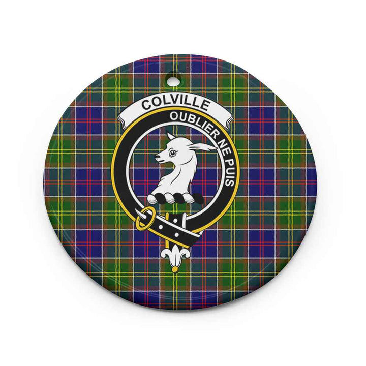 Scottish Colville Clan Crest Tartan Ceramic Ornament Circle Shape Tartan Plaid