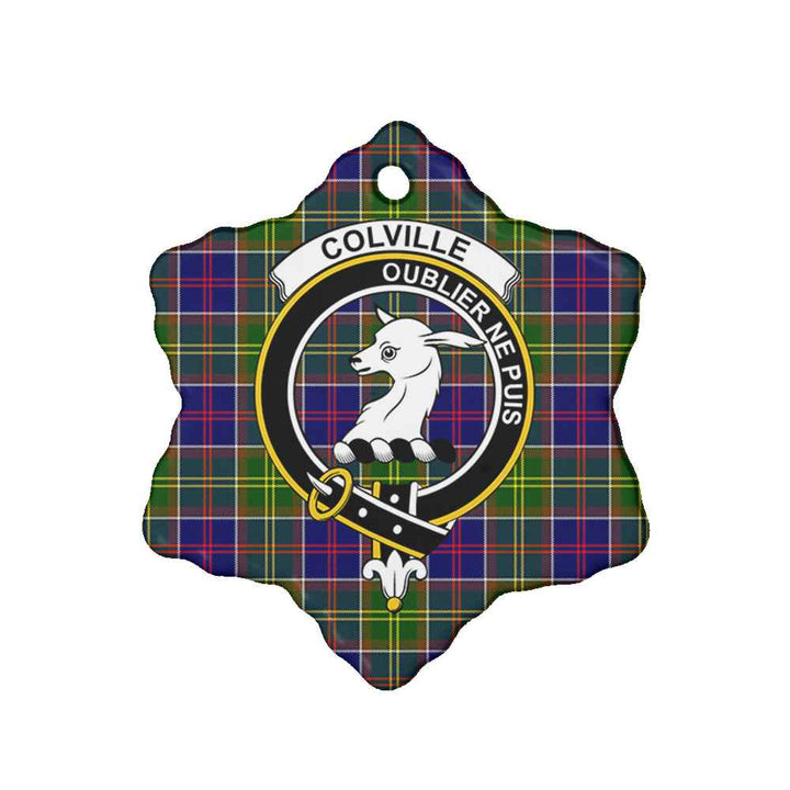 Scottish Colville Clan Crest Tartan Ceramic Ornament Snow Flake Shape Tartan Plaid