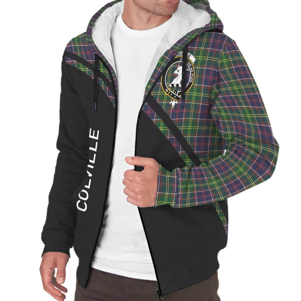 Scottish Colville Clan Crest Tartan Curve Sherpa Hoodie