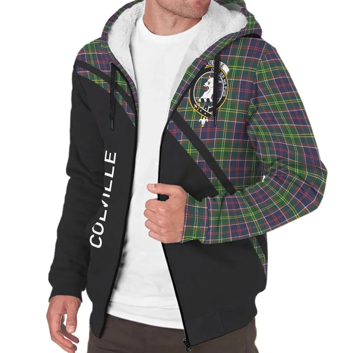 Scottish Colville Clan Crest Tartan Curve Sherpa Hoodie