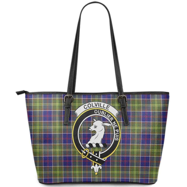 Scottish Colville Clan Crest Tartan Leather Tote Tartan Plaid