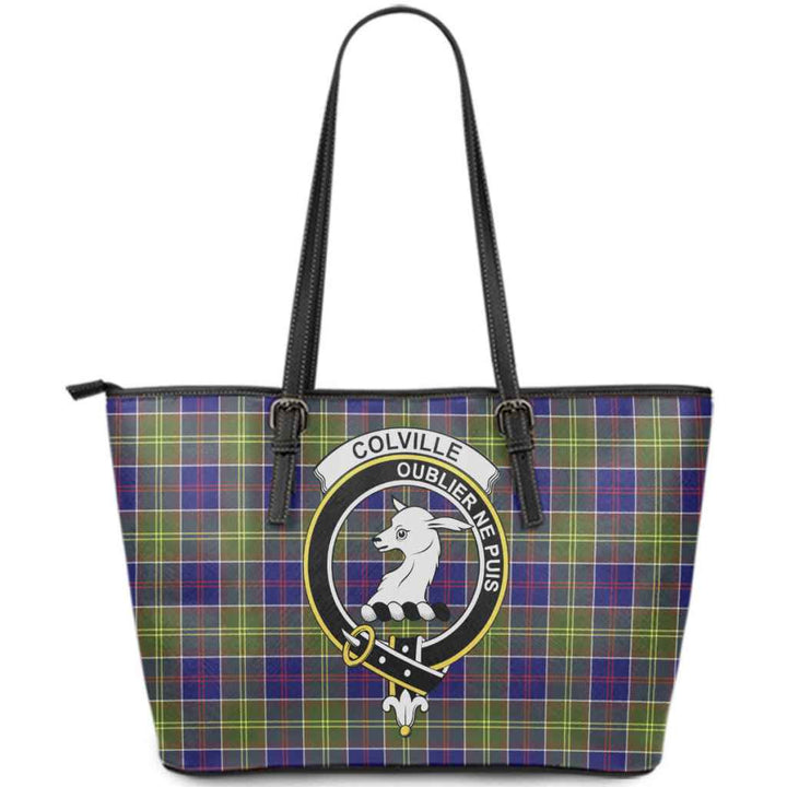 Scottish Colville Clan Crest Tartan Leather Tote Tartan Plaid