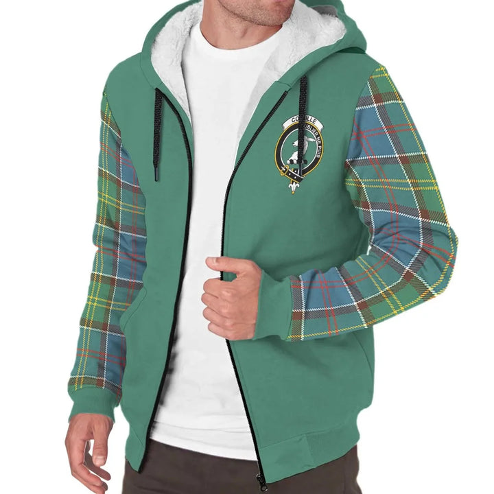 Scottish Colville Clan Crest Tartan Plaid Sleeve Sherpa Hoodie