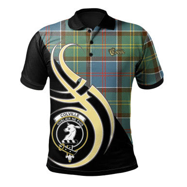 Scottish Colville Clan Crest Tartan Polo Shirt Believe in Me Front Side Tartan Plaid