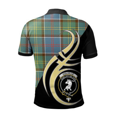 Scottish Colville Clan Crest Tartan Polo Shirt Believe in Me Back Side Tartan Plaid
