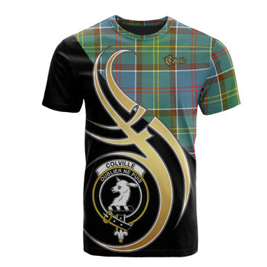 Scottish Colville Clan Crest Tartan T-Shirt Believe in Me Front Side Tartan Plaid