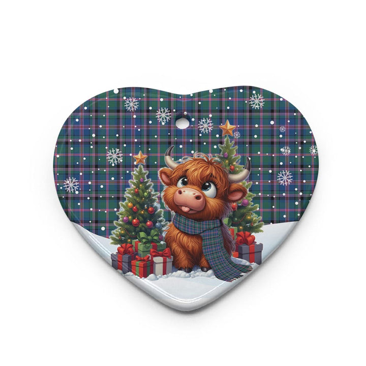 Scottish Cooper Ancient Clan Tartan Ceramic Ornament Cute Highland Cow Christmas Heart Style Tartan Plaid