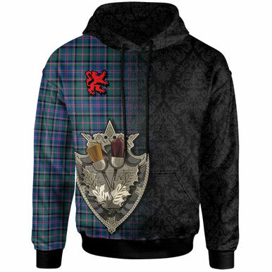 Scottish Cooper Ancient Clan Tartan Hoodie - Half Thistle Flowers Celtic Design Front Side Tartan Plaid