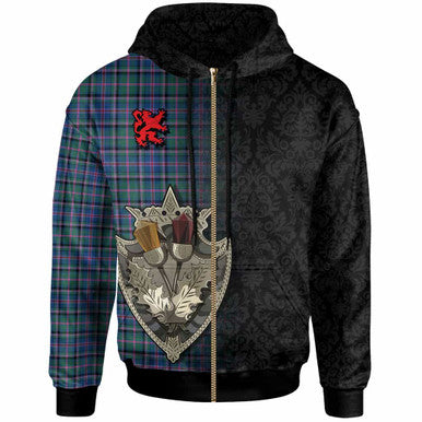 Scottish Cooper Ancient Clan Tartan Hoodie - Half Thistle Flowers Celtic Design Zip-up Tartan Plaid