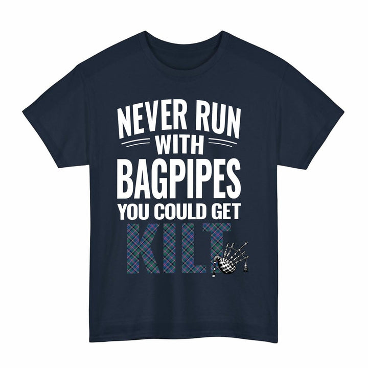 Scottish Cooper Ancient Clan Tartan Never Run With Bagpipes T-Shirt Tartan Plaid Navy Color