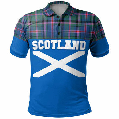 Scottish Cooper Ancient Clan Tartan Polo Shirt - Lion Rampant of Scotland With Flag Front Side Tartan Plaid