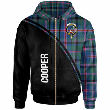 Scottish Cooper Clan Crest Tartan Curve Hoodie Zip-up Tartan Plaid