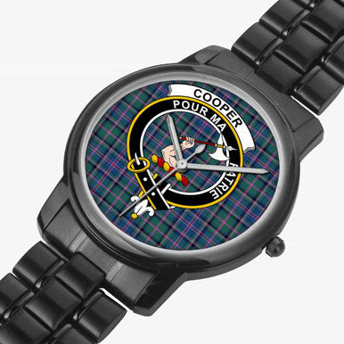 Scottish Cooper Clan Crest Tartan Folding Clasp Steel Quartz Watches Tartan Plaid Black 2