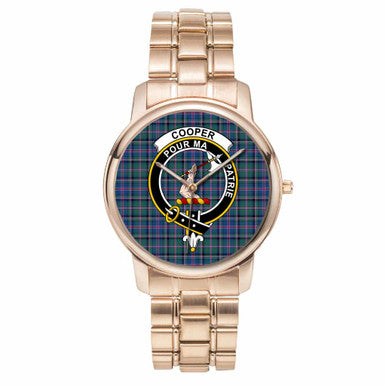 Scottish Cooper Clan Crest Tartan Folding Clasp Steel Quartz Watches Tartan Plaid Rose Gold 1