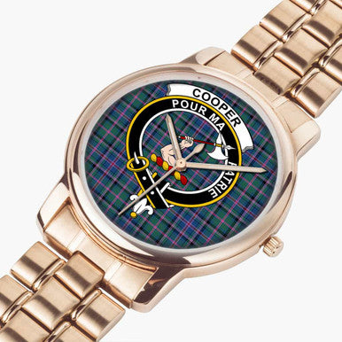 Scottish Cooper Clan Crest Tartan Folding Clasp Steel Quartz Watches Tartan Plaid Rose Gold 2