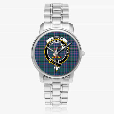 Scottish Cooper Clan Crest Tartan Folding Clasp Steel Quartz Watches Tartan Plaid Silver 1