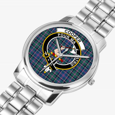 Scottish Cooper Clan Crest Tartan Folding Clasp Steel Quartz Watches Tartan Plaid Silver 2