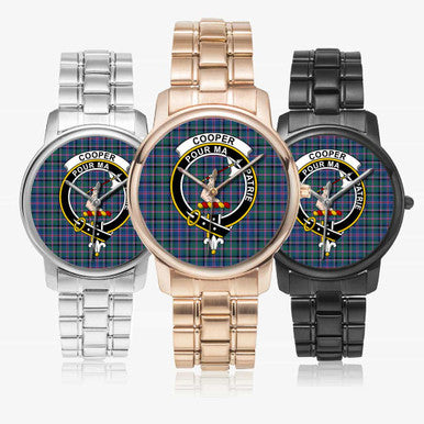 Scottish Cooper Clan Crest Tartan Folding Clasp Steel Quartz Watches Tartan Plaid All