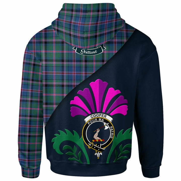 Scottish Cooper Clan Crest Tartan Hoodie - Scotland Thistle Style Back Side Tartan Plaid
