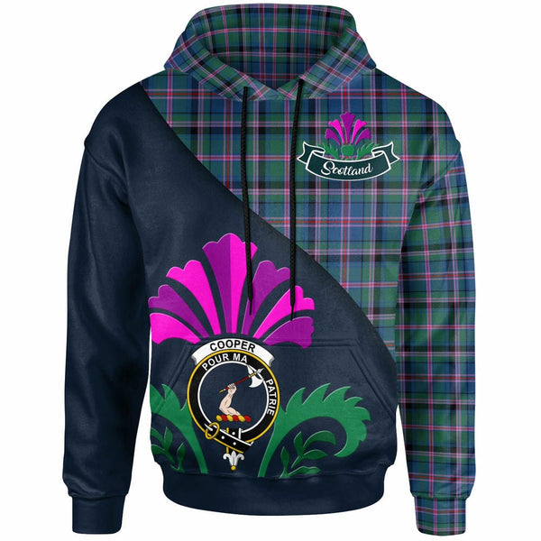 Scottish Cooper Clan Crest Tartan Hoodie - Scotland Thistle Style Front Side Tartan Plaid