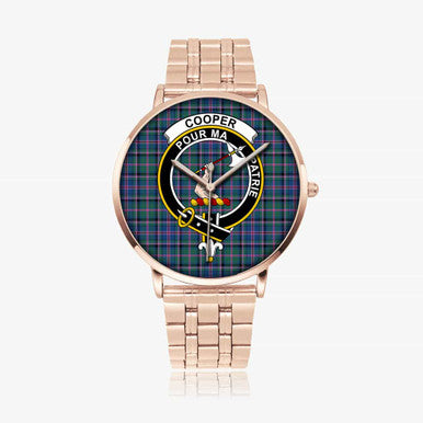 Scottish Cooper Clan Crest Tartan Instafamous Steel Quartz Watches Tartan Plaid Rose Gold 1