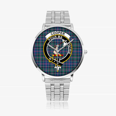 Scottish Cooper Clan Crest Tartan Instafamous Steel Quartz Watches Tartan Plaid Silver 1