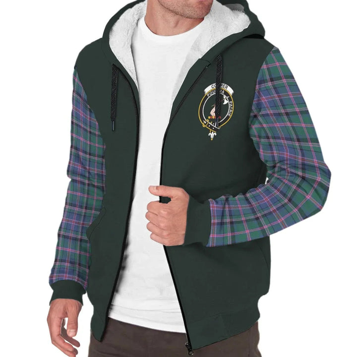 Scottish Cooper Clan Crest Tartan Plaid Sleeve Sherpa Hoodie