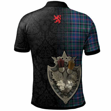 Scottish Cooper Clan Crest Tartan Polo Shirt - Half Thistle Flowers Celtic Design Back Side Tartan Plaid