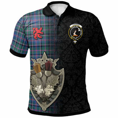 Scottish Cooper Clan Crest Tartan Polo Shirt - Half Thistle Flowers Celtic Design Front Side Tartan Plaid