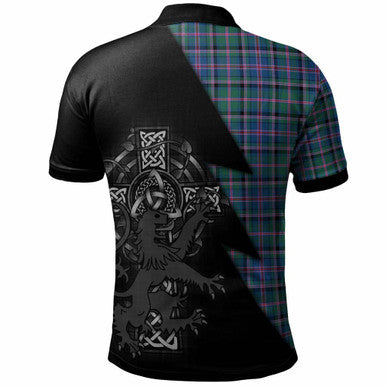 Scottish Cooper Clan Crest Tartan Polo Shirt - Lion Rampant Celtic Cross Flash Style Back Side Tartan Plaid